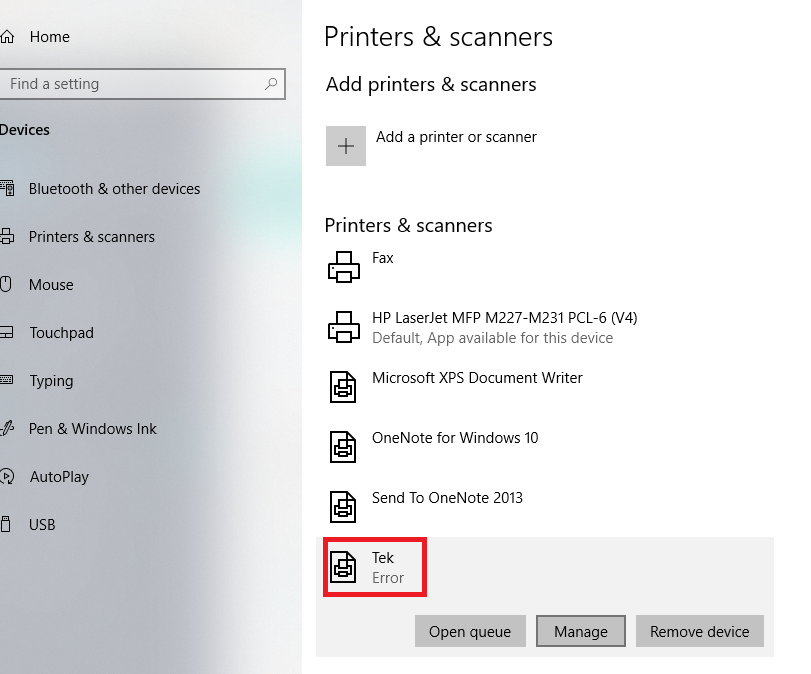 PrinterError PrinterError